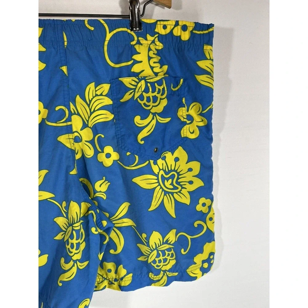 Polo Sport Mens Swim Trunks‎ Large Lined Blue Yellow Drawstring Pockets